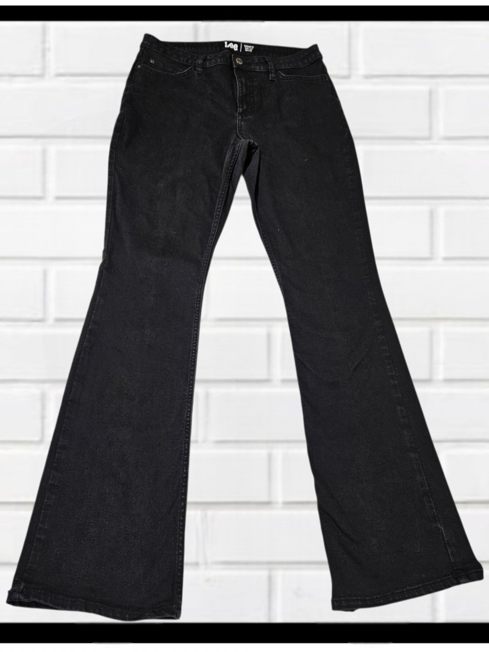 LEE Women's Mid Rise Bootcut Jeans Black Denim Size 14L Regular Fit Stretch Long